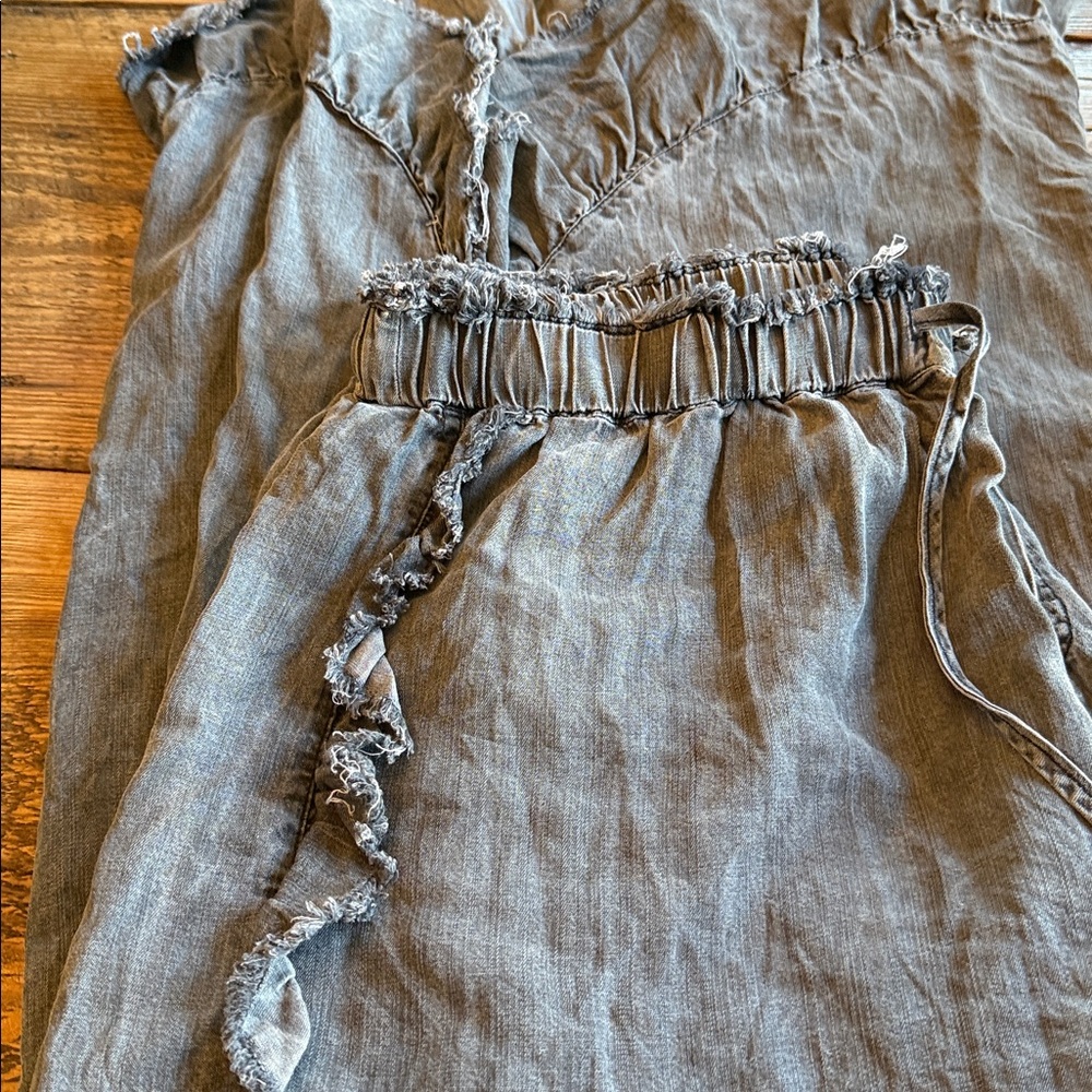 Gray Drawstring Pants with Ruffle Detail - Picture 8 of 8